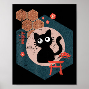Póster Amante del gato negro gatito japonés anime Tokyo O