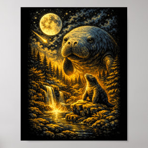 Póster Amante del manatí respeta el manatí marino local &