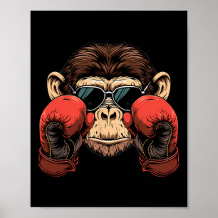 Póster Amante del mono de boxeo Guantes de boxeo Kickboxi