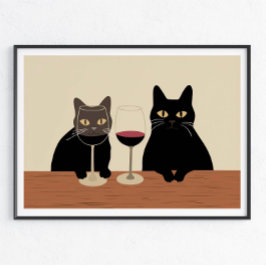 Póster Amante del Vino Gato Negro