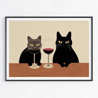 Póster Amante del Vino Gato Negro