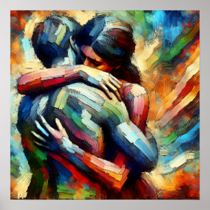 Póster Amantes abrazándose estilo pintura al óleo ai