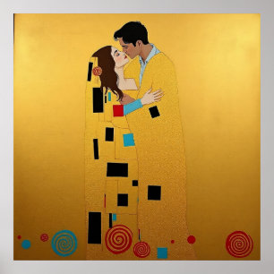 Póster Amantes besan en oro y colores brillantes ❤️ la vi