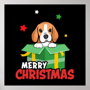 Póster Amantes de Beagle Santa Perro Navidad Xmas
