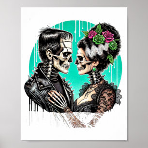 Póster Amantes de Halloween Frankenstein Esqueleto Para H