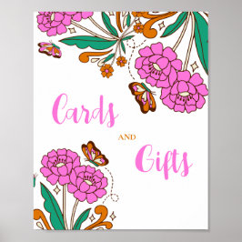 Póster Amantes de las mariposas rosa floral escritura let