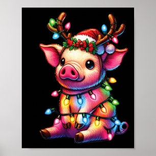 Póster Amantes de los animales de granja Cerdo con Navida