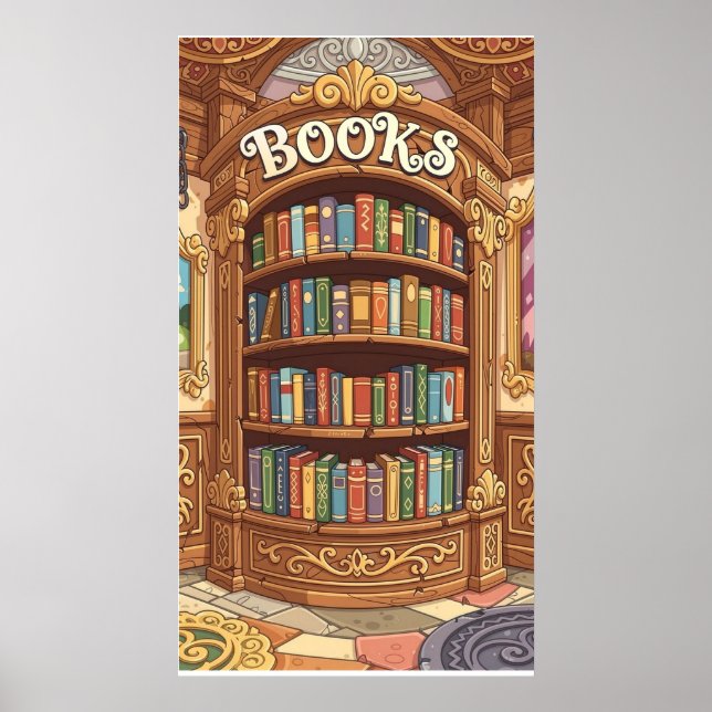 Póster Amantes de los libros Estante de libros de dibujos (Frente)