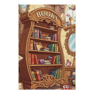 Póster Amantes de los libros Estante de libros de dibujos