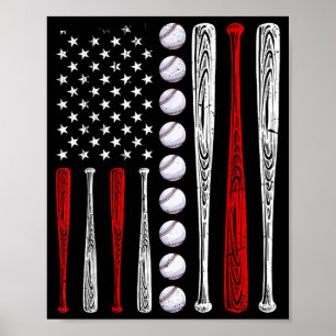 Póster Amantes del Béisbol Bandera Americana Día de la In