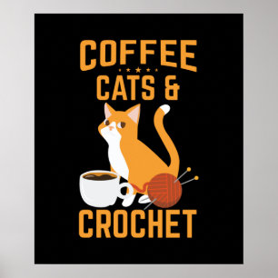 Póster amantes del crochet de hilo de gatos lindos