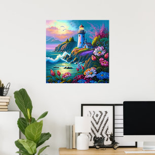 Póster Amantes del faro de playa