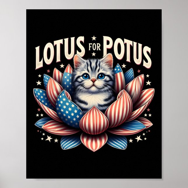 Póster Amantes del gato Kamala Harris de Lotus For Potus (Frente)