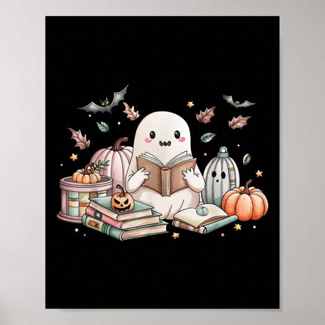 Póster Amantes del libro de lectura de ghost lindo otoño  (Frente)