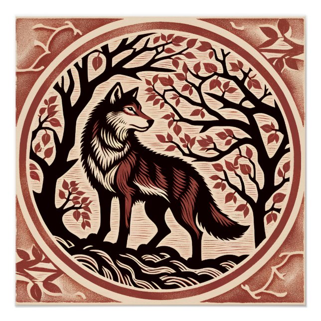 Póster Amantes del lobo ilustran naturaleza aman a los lo (Anverso)