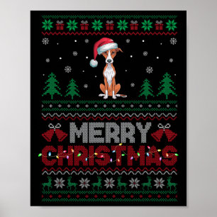 Póster Amantes del perro blanco Santa Hat Iluminan el árb