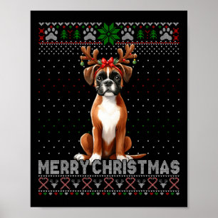 Póster Amantes del perro reno del boxeador navideño Ugly