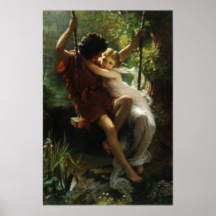 Póster Amantes en un columpio. Primavera de Pierre August
