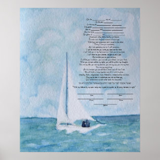 Póster Amantes en un velero Ketubah