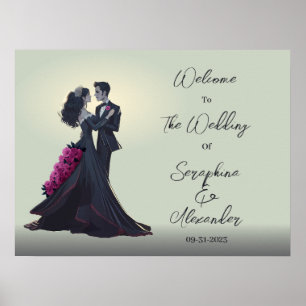 Póster Amantes Góticos Románticos Bienvenida de Boda Eleg