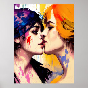 Póster Amantes lesbianas se besan