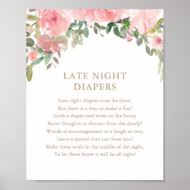 Póster Amantes nocturnos Pink Floral Baby Shower