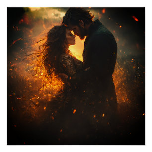 Póster Amantes románticos en la tormenta
