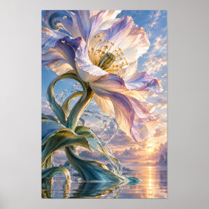 Póster Amapola rosa lavanda gigante en pared de fantasía