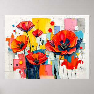 Póster Amapola Vibrante en Estilo Abstracto Moderno