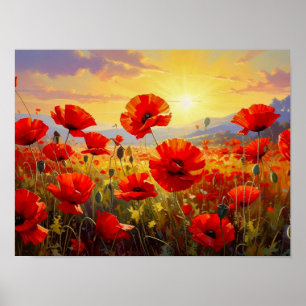 Póster Amapolas a la luz del atardecer