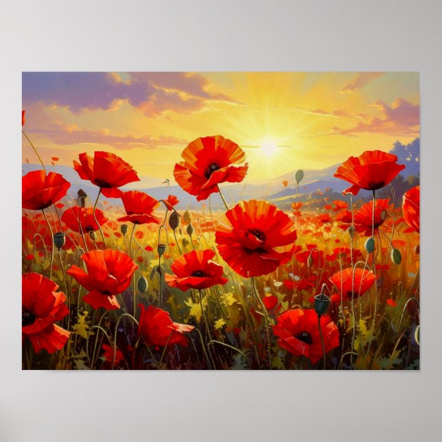 Póster Amapolas a la luz del atardecer (Frente)