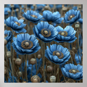 Póster Amapolas Azules Vívidas en Flor