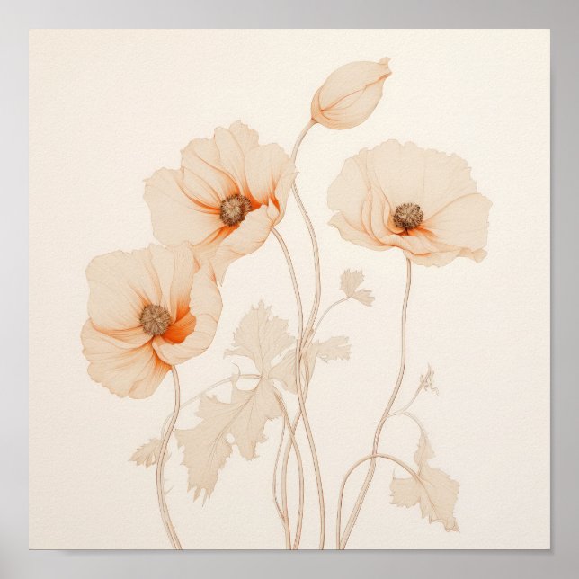 Póster Amapolas Boho Etéreas Florales (Frente)