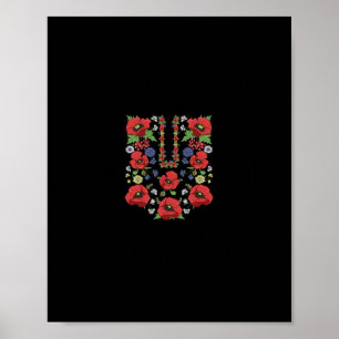 Póster Amapolas rojas Ucrania Floral lindo ucraniano Vysh