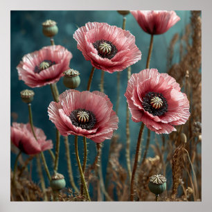 Póster Amapolas rosadas vívidas en flor