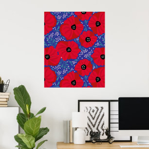 Póster Amapolas sobre fondo púrpura ilustradas a mano