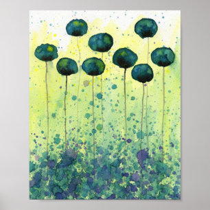 Póster Amapolas Verde Azuladas y Chartreuse, Flores de Ac
