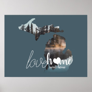 Póster Amar A Casa Dulce Silhouette De Michigan