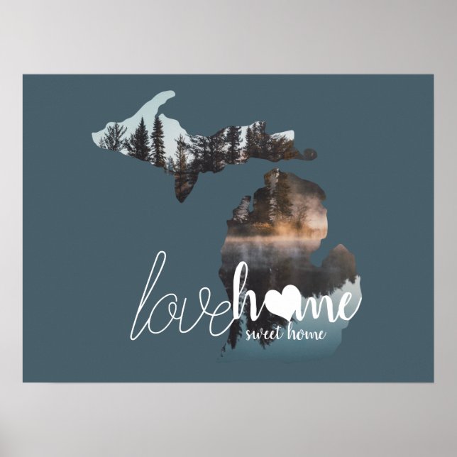 Póster Amar A Casa Dulce Silhouette De Michigan (Frente)