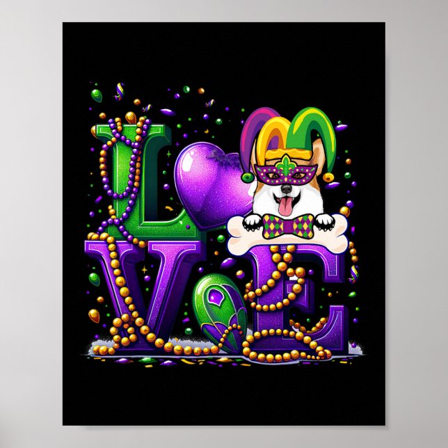 Póster Amar a Corgi Perro Carnaval Máscara Perro Perro Pe (Frente)