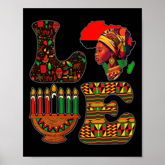 Póster Amar a Kwanzaa Kinara Principios Velas Panafricana (Frente)