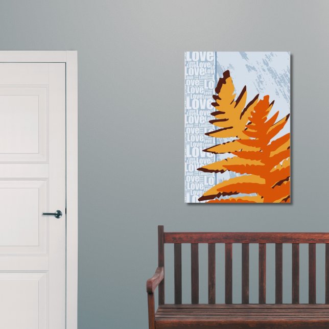 Póster Amar a la Naturaleza Estilizada Hojas de Fern Azul (Love Nature Stylized Blue & Orange Fern Leaves Poster, Entryway)