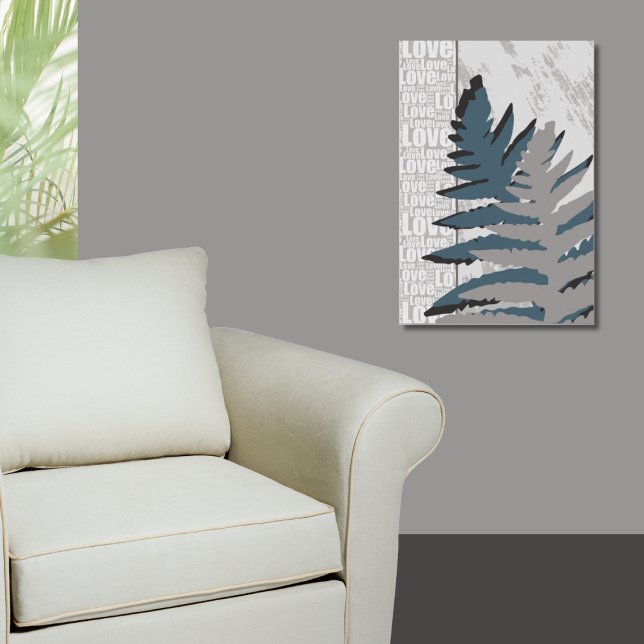 Póster Amar a la naturaleza estilizadas hojas de hierro g (Love Nature Stylized Gray Fern Leaves Poster)