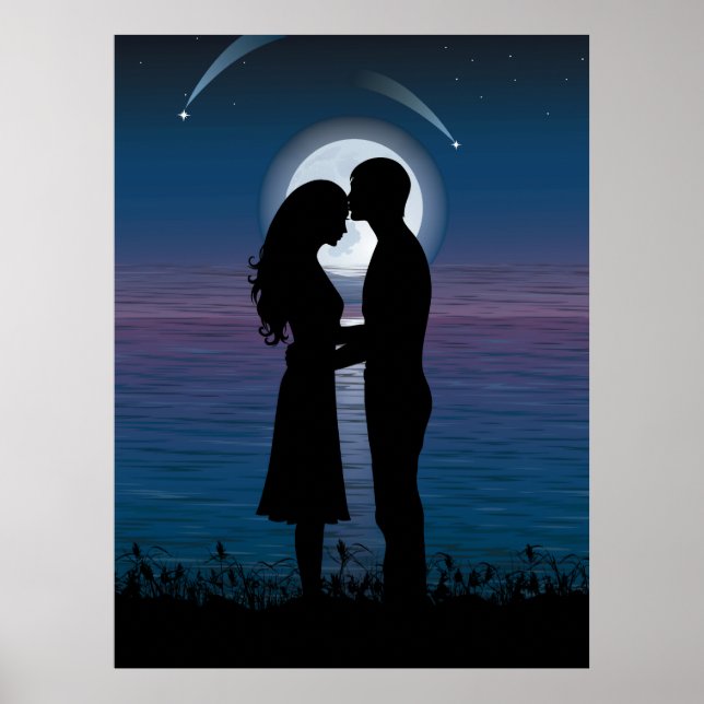Póster Amar A La Pareja De Silhouette Romance En La Costa (Frente)