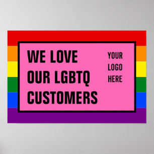 Póster Amar a nuestros clientes gay LGBTQ Logotipo de ban