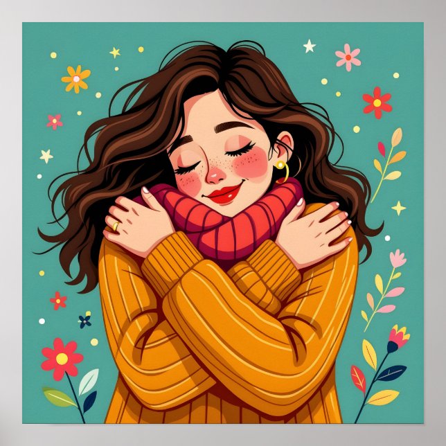 Póster Amar a ti mismo | Chica abrazándose (Frente)