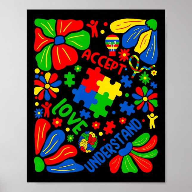 Póster Amar Aceptar Entender Autismo Boho Flor  (Frente)