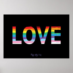 Póster AMAR bandera LGBTQIA arcoiris, carta de orgullo Gu