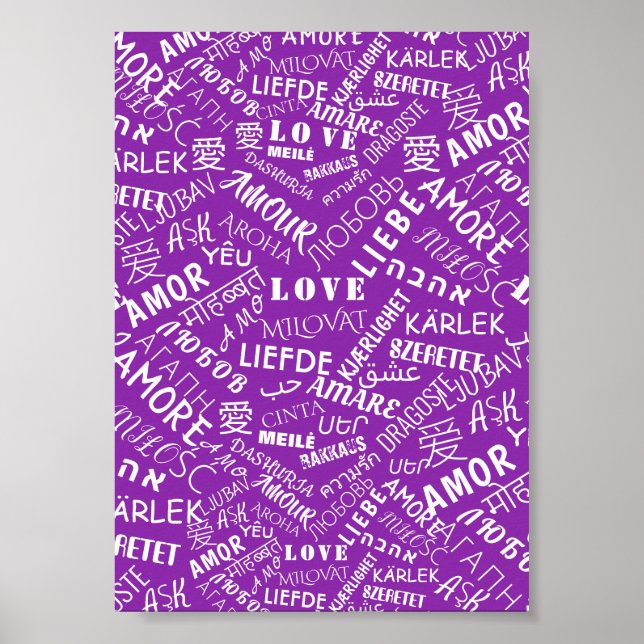 Póster Amar la palabra de varios idiomas Poster de texto  (Frente)