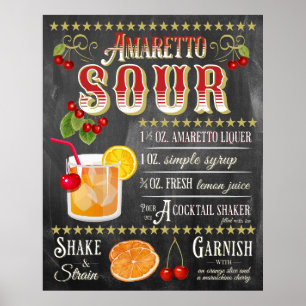 Póster Amaretto Sour Chalkboard Recipe